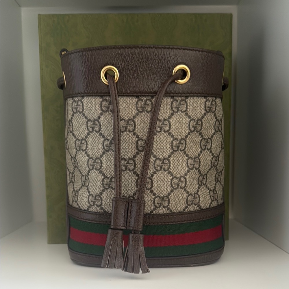 Gucci Brown and Cream GG Bucket Bag